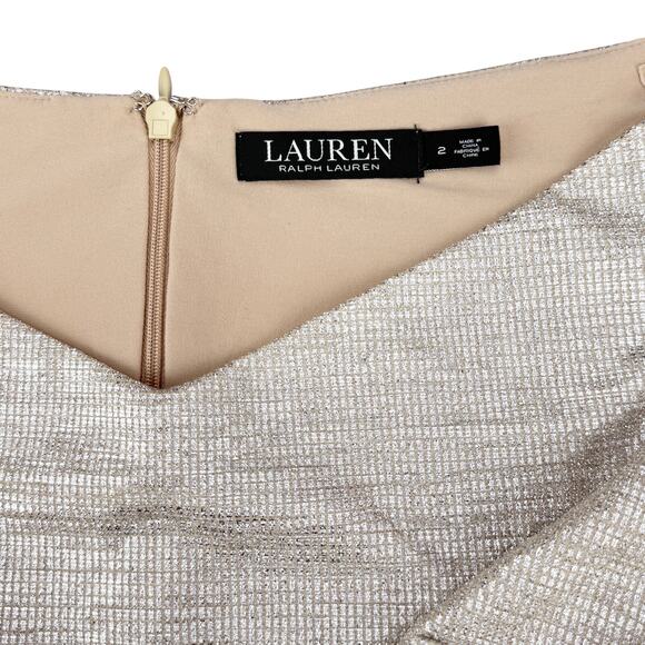 LAUREN Ralph Lauren Silver Gold Metallic Shimmering Sleeveless Sheath Dress Sz 2 - Picture 4 of 5